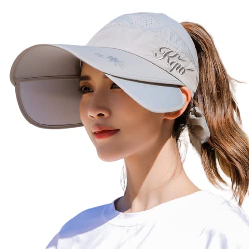 HINGTAT Sombrero de visera para mujer, de ala ancha, para golf, protección solar, para playa, jardín, tenis, correr, sombrero de parasol, gris, Talla única