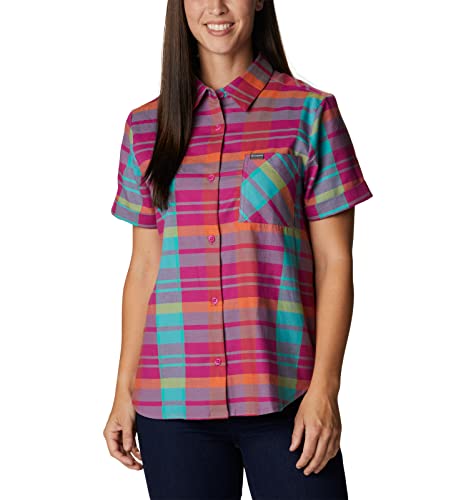 Columbia Women's Anytime Casual Ii Stretch Short Sleeve Shirt, Wild Fuchsia Madras, Medium #TOP17