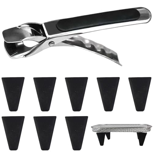8PCS Air Fryer Basket Silicone Feet to Increase The Height and 1PC Dish Tongs, Non Slip Silicone Foot for Round/Square Air Fryer Racks, 1.3x1.8 Foot Racks