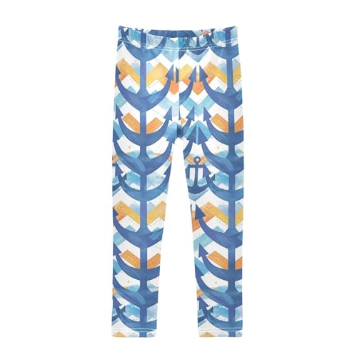 KLL Watercolor Navy Blue Ocean Little Girls Basic Leggings Fashion High Waisted Yoga Pants Sports
