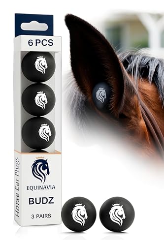 Equinavia BudZ Horse Ear Plugs Soft PU Foam Design Reusable Equine Ear Plugs for Horses Noise Reduction Support for Shows Performance Training Grooming Travel Comfortable Secure Fit 6 Count
