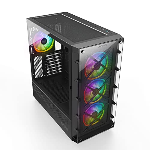 Image of Ant Esports ICE-5000 RGB Mid- Tower Computer Case /Gaming Cabinet - Black | Supports E-ATX, ATX, Micro-ATX, Mini-ITX | Pre-Installed 3 x 120mm ARGB Fans in Front