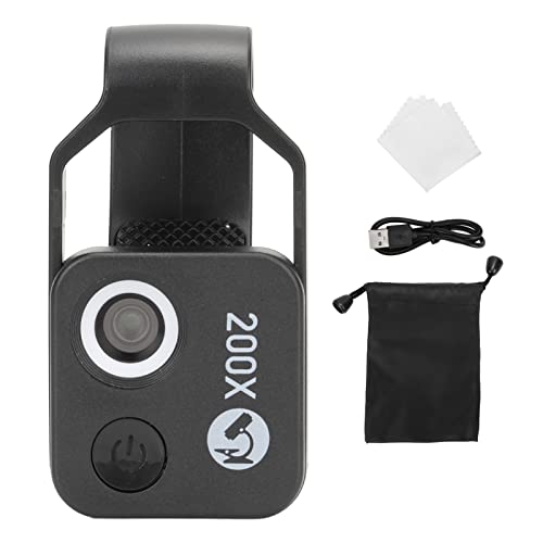 200X Phone Microscope Phone, Clip Design Mini Pocket Phone Microscope CPL Polarizer Phone Microscope Camera con Luz LED (Negro)