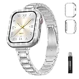 Cinturino sottile in metallo per Apple Watch da donna, 41 mm, sottile ed elegante, in acciaio inossidabile, cinturino elegante per iWatch con custodia protettiva serie 9/8/7, 01, argento