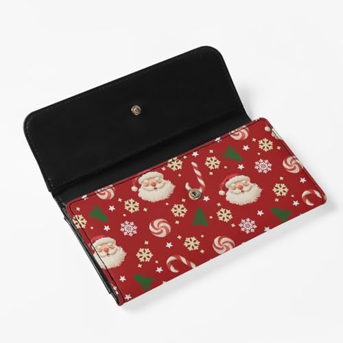 Image of AFPANQZ Womens Leather Wallets Large Capacity Card Holder Zipper Travel Purse Santa Claus Snowflake Big Capacity Phone Holder Coin Zip Pocket Multi Cards