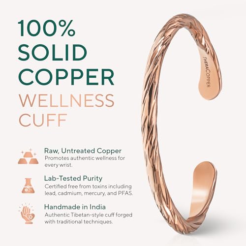 Image of TheraCopper Pure Copper Bracelets for Women & Men, Cuff | 100% Real Copper Bracelet for Men & Women - Raw, Solid & Uncoated, Authentic Tibetan Handmade Jewelry, Adjustable Cuff Bangle