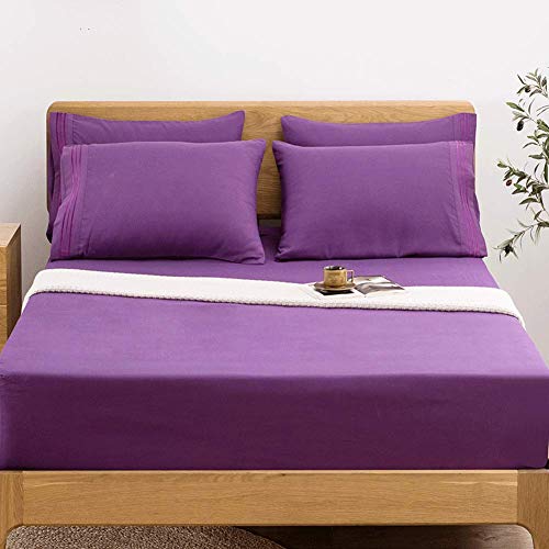 Image of SONORO KATE Bed Sheet Set Super Soft Microfiber 1800 Thread Count Luxury Egyptian Sheets 18-Inch Deep Pocket,Wrinkle and Hypoallergenic-6 Piece (Purple, Full-6 Piece)