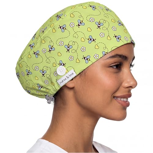 Nurse is Love Gorro Quirofano Mujer para Enfermeras y Sanitarios | Unisex - Gorro 100% Algodón Premium Suave y Transpirable para Largas Jornadas | Diseños Divertidos | Regalo Original - Patrón Abejas