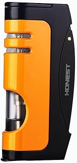 Cigar Lighter, Jet Flame Torch Lighters with Visible Window, Windproof Butane Refillable Gas Torch Lighters with A Gift Box, Cool Great Gift Idea for Men (Without Gas) (Color : Yellow)