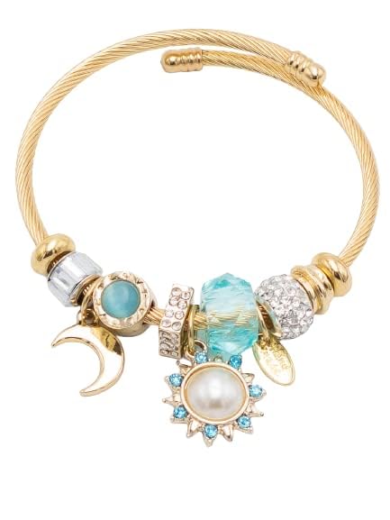 Image of Turquoise Charm Moon and Sun Adjustable Bracelet