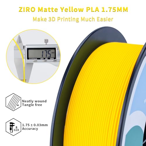 Image of ZIRO Matte PLA Filament 1kg, No-Shine High Toughness Material, Yellow | Fit for Most FDM 3D Printer, 1.75mm 1KG Spool, Dimensional Accuracy + /-0.03mm, Colorful PLA FilamenT