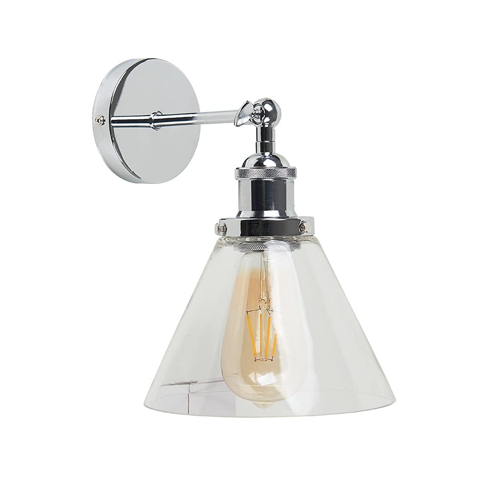 Minisun Polished Chrome Retro Style Adjustable Knuckle Joint Wall Light With A Tapered Clear Glass Shade - Complete With A 4W Led Filament Bulb [2700K Warm White] Size 1