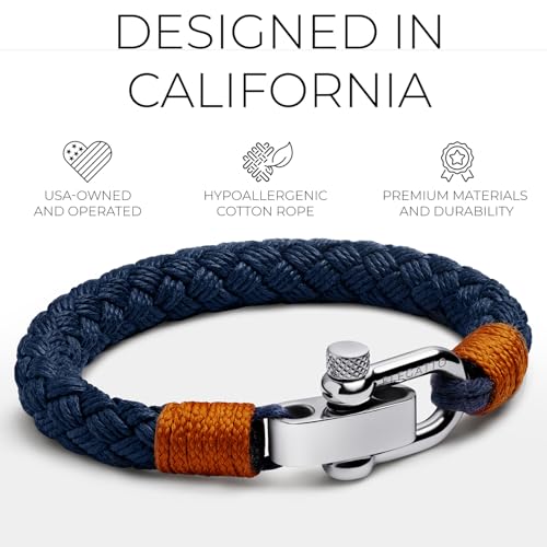 Elegatto Pelagus Premium Rope Bracelet for Men | Designed in California | Thick Cotton Rope with Stainless Steel Shackle Closure | Men’s Designer Bracelets2