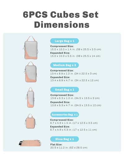 Image of 6 Set Compression Packing Cubes for Suitcases,Luggage,Travel Bag Organizer