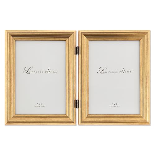 Image of Lawrence Frames 5x7 Hinged Double Sutter Burnished Gold Picture Frame