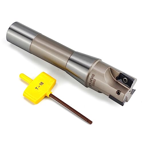 Image of OSCARBIDE Indexable End Mill R8 Shank,3 Flutes 1-1 /4 inch Cutting Diameter | 5-27 /32 inch Overall L | 3 APKT1604 Carbide Inserts | 90 Square Shoulder Milling | Smooth Finishing | Long-Lasting Tool Life