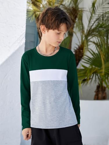 Image of ZDC Kids Boys Long Sleeve T-Shirts Color Block Crewneck Fashion Basic Tee Tops 5-14 Years