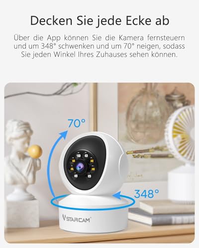 VSTARCAM Überwachungskamera Innen - 2K QHD, 360° WLAN Indoor Hundekamera mit APP, Automatische Verfolgung, 2-Wege-Audio, Bewegungserkennung, Farb-Nachtsicht zu 9m, bis zu 256 GB lokaler Speicher 01