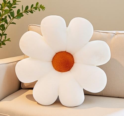 Aryan Flower Pillow, White Throw Pillows, Cute Floor Cushion, Preppy Room Decor Cushions for Bedroom,Sofa, Couch 38cm (White)