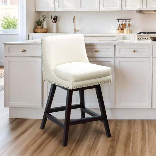26-Inch-Counter-Height-Bar-Stools-for-Kitchen-Island-Swivel-Modern-Bar-Counter-Stools-with-Back-and-Oak-Wood-Legs-Nailhead-Trim-Upholstered-Bar-Height-Stools-for-Pub-Bistro-Kitchen-Cafe 26 Inch Counter Height Bar Stools for Kitchen Island Swivel Modern Bar Counter Stools with Back and Oak Wood Legs Nailhead Trim Upholstered Bar Height Stools for Pub Bistro Kitchen Cafe