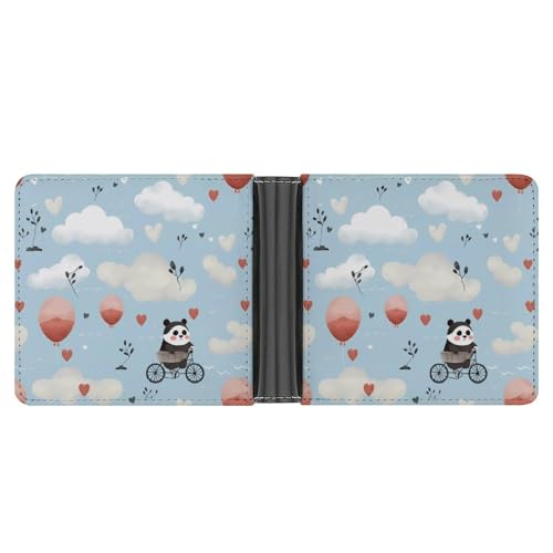 Hot Air Balloon Cute Panda Bifold Wallet PU Leather Coin Purse Lightweight Credit Card Holder Wallet Money Clip