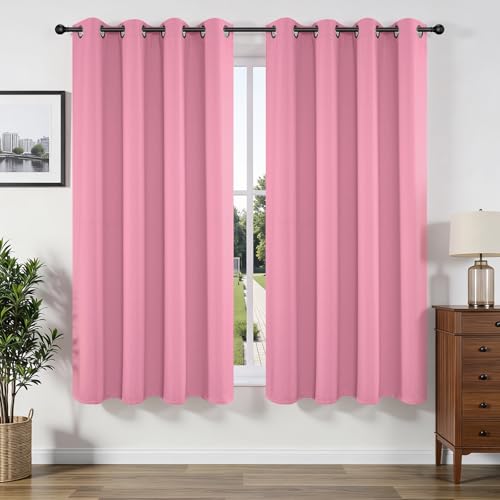 Image of Joydeco Blackout Curtains 63 Inchs Long 42 Wide Black Out Curtains 2 Panels, Thermal Insulated Long Curtain& Drapes Room Darkening Grommet Drapes for Living Bedroom Window (W42 x L63 Inch, Pink)