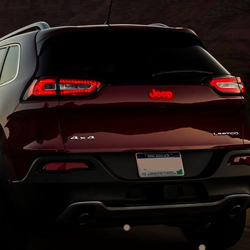 Image of AUTOGEM 2014-2018 Jeep Tailgate LED Letter Emblem Lights Up - Black Finish Rear Badge with Red LED for Jeep Vehicles