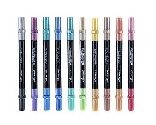 Image of Dual-Color Markers, Set of 10, Metallic Colors, Bright and Vivid Colors, For Crafts, Journaling, Coloring, Artists, Bullet Tip, Home or Classroom Use