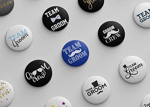 Image of Team Groom badges|Wedding badges (props) for Team Ladkewale and family|Batches for Wedding, Bachelor /Reception Party and Events|Groom squad badge|Multicolo|Size 58mm