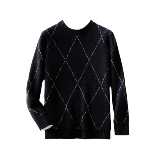 Men Cashmere Wool Sweater O-Neck Jacquard Pullover Autumn Winter Casual Thick Jumper Large Size Top Black