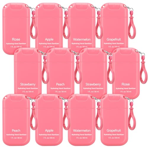 Image of 12 Pack Mist Hand Sanitizer Spray Keychain Cute Mini Hand Sanitizer Travel Size Bulk 1oz Scent Moisturizing Back to School Teacher Gift Classroom Variety Pack for Gym Purse Backpack(Pink,Cute)