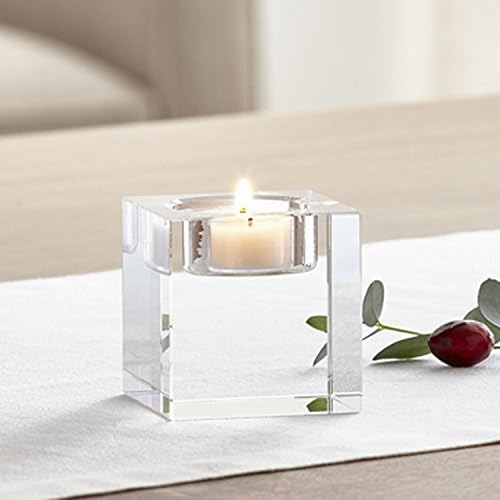 DecentGadget® Heavy Clear Crystal Tea Light Holder Cuboid Candle Holder for Party Ceremony Wedding Centerpiece Home Decoration (1.6'')