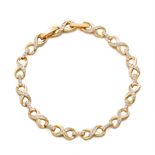 XUPING Gold Infinity Bracelet for Women 14k Gold Plated Tennis Bracelet Cubic Zirconia Rhinestone Dainty Jewelry Gift