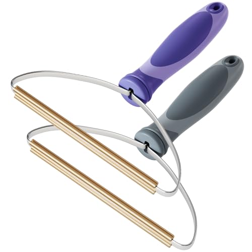 Pet Hair Remover, Dog Cat Hair Remover, Lint Cleaner Pro, Fur Removal Tool, Portable Carpet Scraper, Fuzz Rollers for Carpets, Car Mat, Couch, Pet Bed, Furniture & Rug (2-Pack, Gray & Purple)