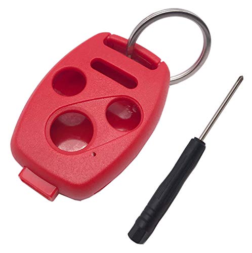 Key Fob Shell Fits Honda 2003-2012 Accord / 2006-2013 Civic EX / 2009-2015 Pilot /2005-2006 CR-V Keyless Entry Remote Case Car Key Cover Accessories with Screwdriver & Keyring (3+1 Button, Red)