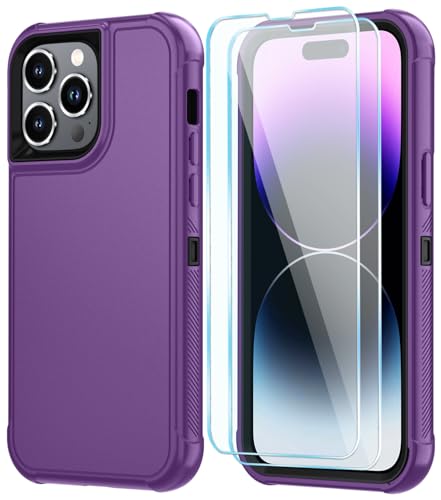 Image of SunStory Compatible with iPhone 14 Pro Max Case with HD Screen Protector, 3-Layer Heavy Duty Full-Body Cover,3 in 1 Hybrid Protective Case for iPhone 14 Pro Max 6.7 inch, Purple