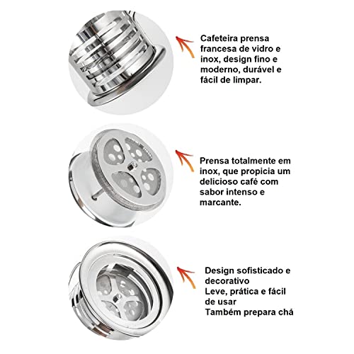 Cafeteira Prensa Francesa Cremeira 350ML Vidro Aço Inox Resistente