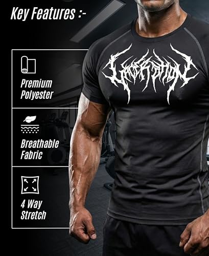 Image of BULLAR Men's Polyester Blend Compression T-Shirt, Half Sleeve Athletic Sports Tight, Crew Neck, Slim Fit Tshirt for Fitness and Workout