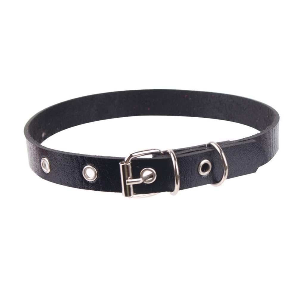 GMBYLBY Nightclub Necklace Cosplay Gothic Punk Rock Choker Chain Adjustable PU Leather Collar For Fashionable Youth