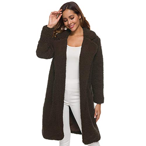 Mikilon Women's Fashion Long Sleeve Faux Fur Shearling Shaggy Oversized Coat Fuzzy Open Front Jackets Warm Winter Coffee