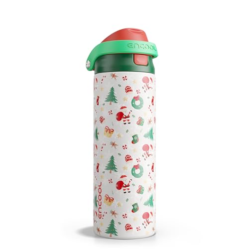 Christmas Insulated Water Bottle with Straw - Leak Proof Stainless Steel Water Bottle for School, Travel, Keeps Cold All Day, One-Touch Flip Lid, Holiday Gifts For Women Men, 24 oz, Santa Parade