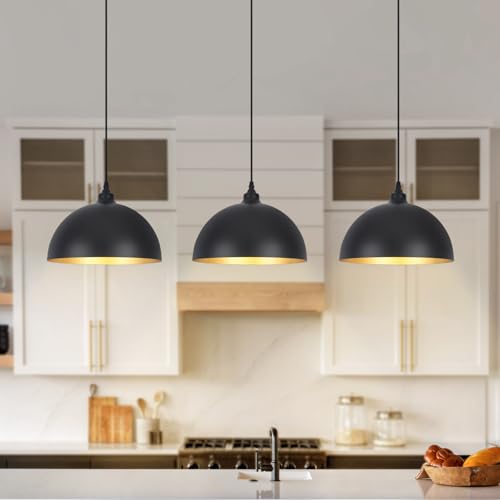 Black Pendant Lights for Kitchen Island 3 Pack Metal Shade Modern E14