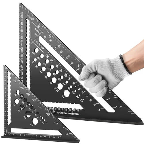 flintronic Zimmermannswinkel Set, 2PCS Multifunktional Anschlagwinkel, 18cm+30cm, Aluminium Lineal Winkelführung Inkl. Flachem Zimmermannsbleistift zum Messen von Winkeln (Schwarz)