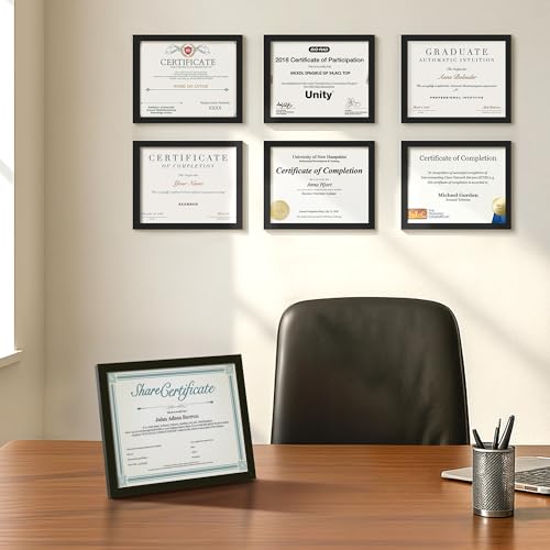 Image of upsimples Certificate Frame, 8.5 by 11 Diploma Frames, 8 Pack, Black | Clear Plexiglass, 8.5x11 Document Degree Frames for Gallery Wall and Tabletop, Graduation Gift