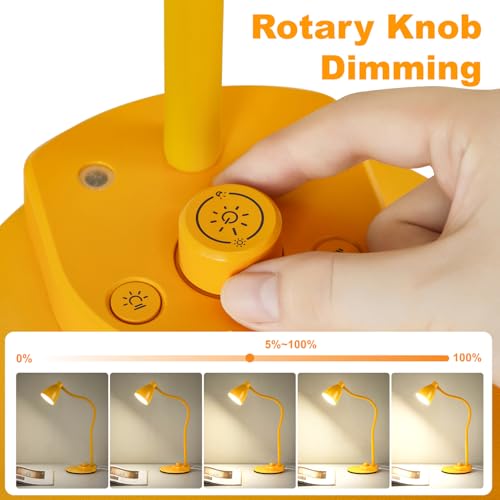 Image of BOHON LED Desk Lamp with USB Charging Port 3 Color Modes Fully Dim, Yellow | Reading Lamp, Auto Dimming Task Lamp, Flexible Neck Table Light for Home Office Dorm Bedside, Bright Yellow