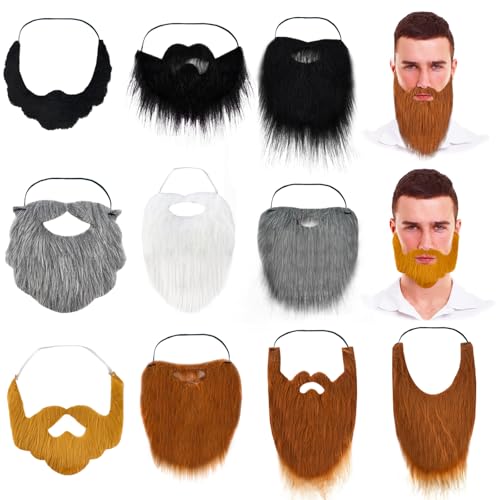 10 Pcs Fake Beards,Funny False Mustaches,Costume Beard Halloween for Adults