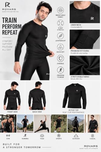 Image of ROVARS Compression Top Full Sleeve Tights T-Shirt for Multi Sports, Cycling, Cricket, Football, Badminton, Gym, Fitness & Other Outdoor Inner Wear