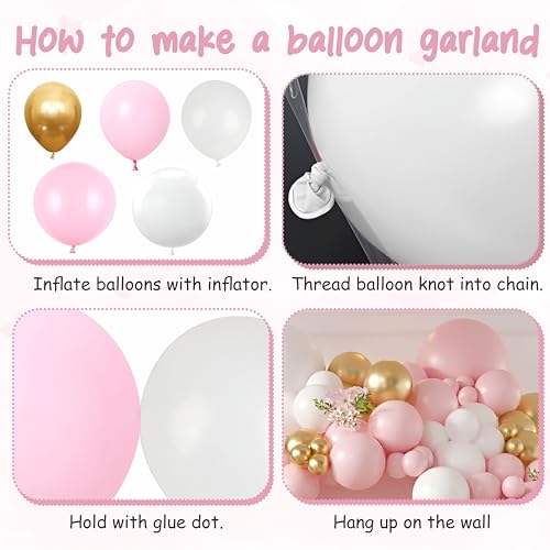 Image of Pink, White and Golden Balloon Garland Kit with Golden 3D Butterfly Decor, 68 Pieces, Perfect for Birthday Decoration, Baby Shower and Party Backdrop