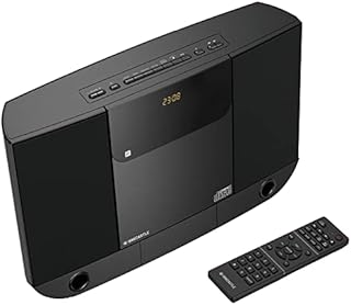 Oakcastle HIFI100 CD Player with Bluetooth | Built-in 40 Watt Speakers, Slim Micro Hifi Stereo System with FM Radio | AUX, MP3, custom equalizer, remote control.