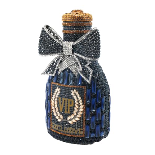 Image of UMREN Women Champagne Bottle Rhinestone Evening Bag Sweet Bow Diamond Clutch Purse Crystal Handbag for Party Cocktail